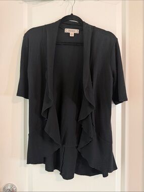 Decree Black Ruffle-Trim Open Front Cardigan